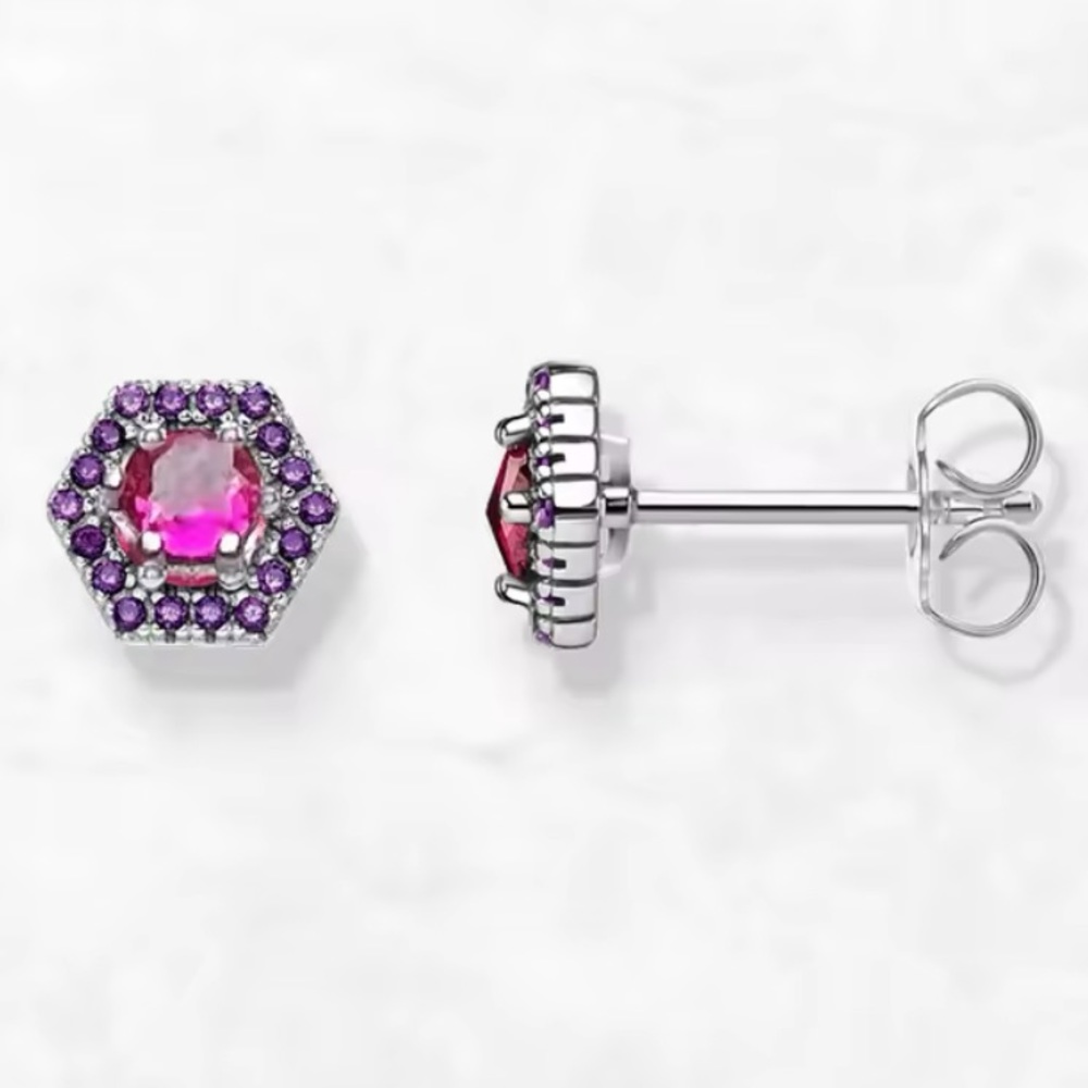 NWOT Sterling Silver pink and purple zirconia studs, earrings